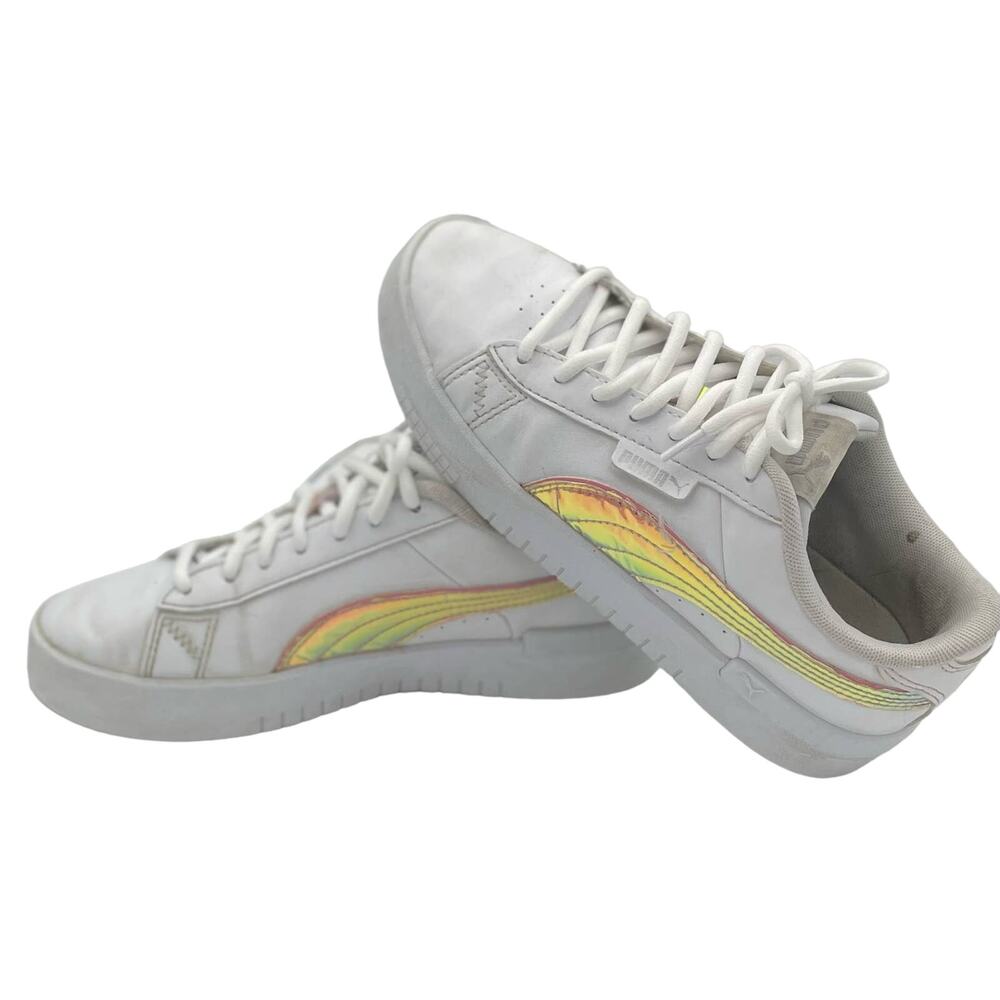 Puma Jada Jr Holigraphic Leather Low Top Athletic Sneaker White Girl's Sz 4